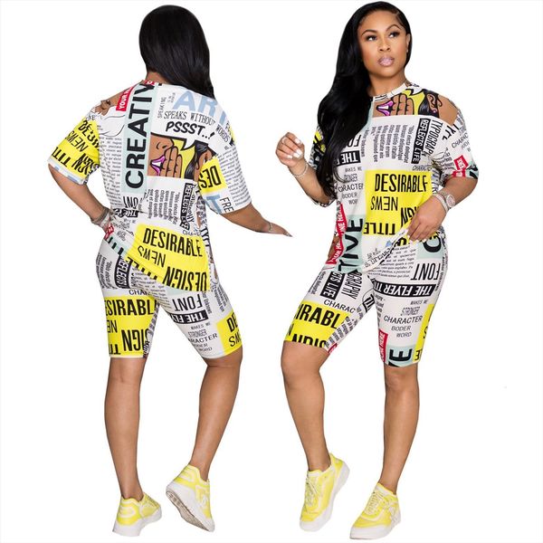 

shorts suits 2 piece womens tracksuits sets news paper two set summer ensemble femme, Gray