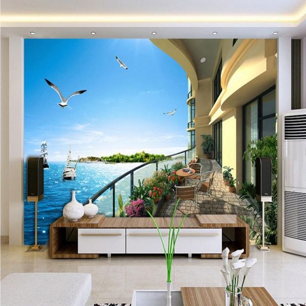

wallpapers 3d balcony sea view seagull room wallpaper landscape living bedroom office backdrop mural on the wall