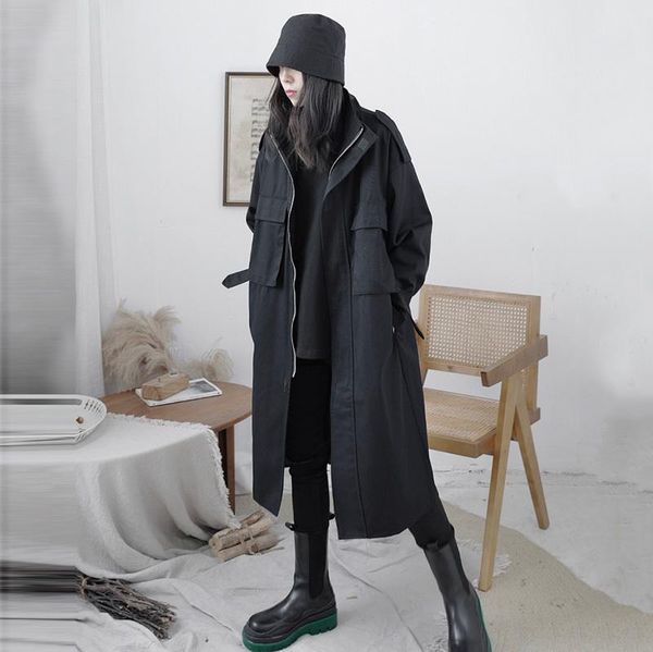 

fit black loose big size packet long jacket new lapel long sleeve women coat fashion tide spring autumn 2021 1dd0697, Black;brown