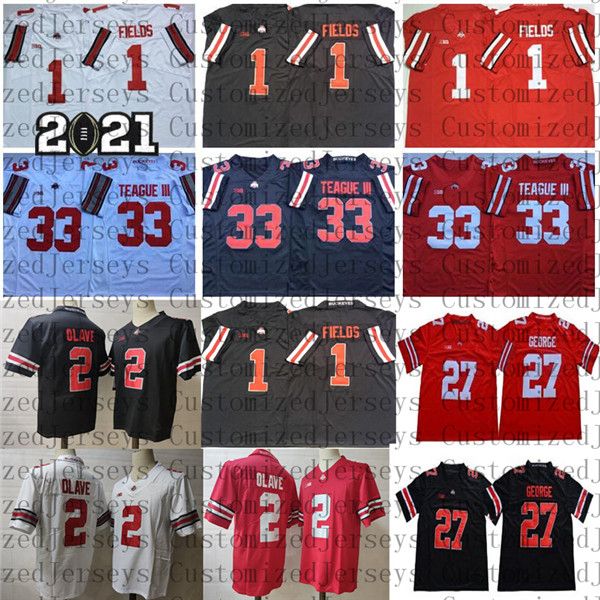 

2021 ncaa college ohio state buckeyes justin fields football jerseys 2 chris olave 33 master teague iii eddie george, Black