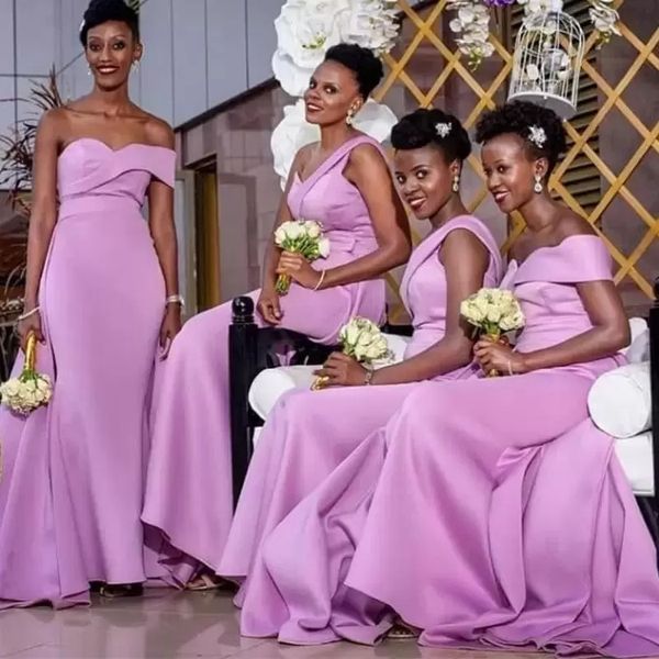 Sexy African Pink Long Dammaid Dresses Off Show Over Kirts Satin Mermaid Wedding Weded Abbigliamento per feste più piccole abiti onore