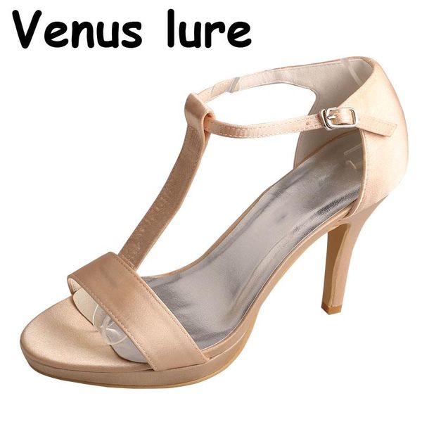 

sandals wedopus champagne shoes woman summer t-strap high heeled, Black
