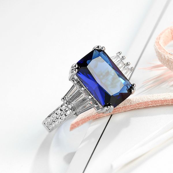 

ring blue zircon jewelry engraved 925 women's hand, Slivery;golden
