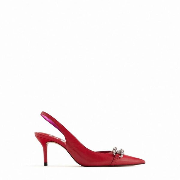 

dress shoes red crystal high heel single for women 2021 designer sheep leather pointed toe sligbacks wedding, Black