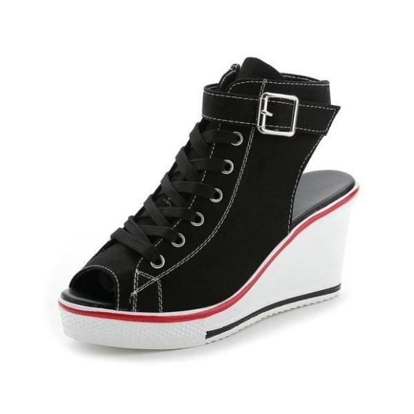 

dress shoes woman sandals women wedges female casual canvas 2021 spring autumn high size 35-43, Black