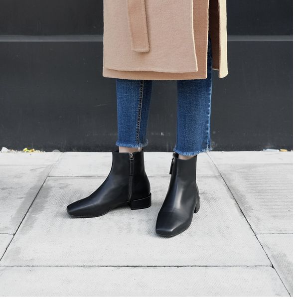 

black female comfort boots fashion shoes head bootie thick heel size 33-42 qgmw
