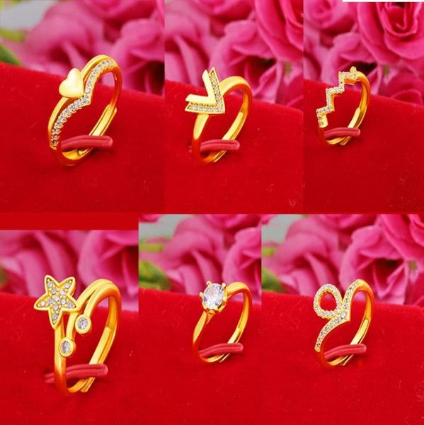 

cluster rings 6pcs /lot resizable ethinic wedding retro women ring fashion zircon colors 24k gold plated finger gift filled, Golden;silver