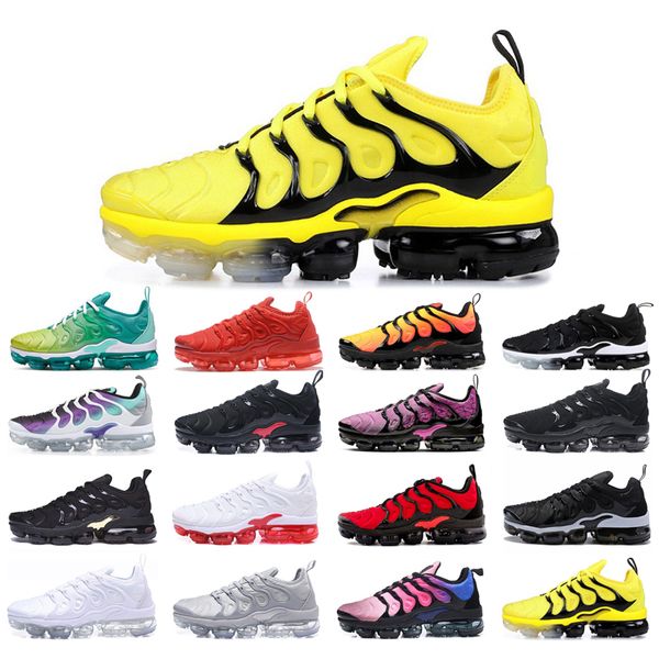 

plus running shoes mens womens triple white bumblebee bred core black dmp sunset blue fury aurora green psychic pink lemon lime cool grey si, White;red
