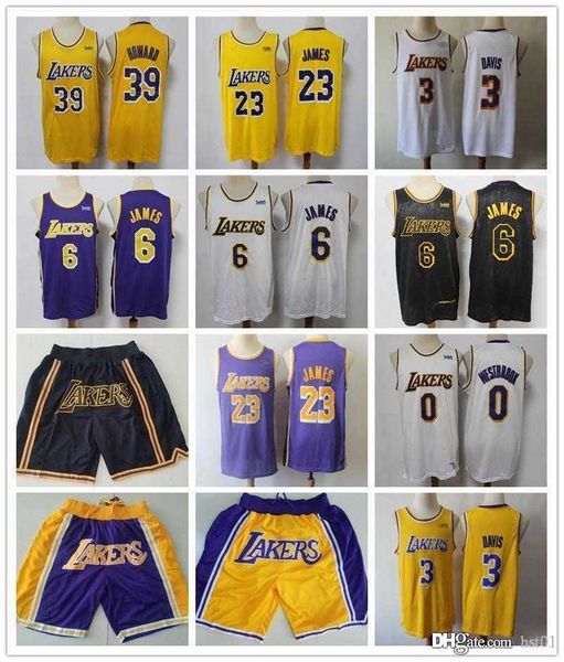 

los angeles's men lakers's jersey lebron 23 6 james 0 russell westbrook 39 dwight howard anthony 3 davis basketball jerseys shorts, Black;red