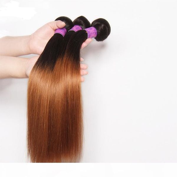 

peruvian virgin straight human hair weaves two tone 1b 30 blonde bundles dark roots medium auburn ombre straight hair extensions, Black