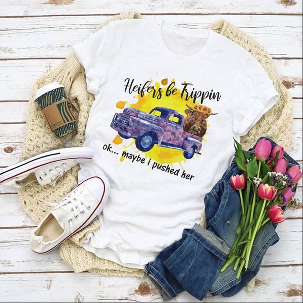 

women graphic sunflower cow heifer vintage print summer shirt lady clothes t shirt womens clothing tee female t shirt, White