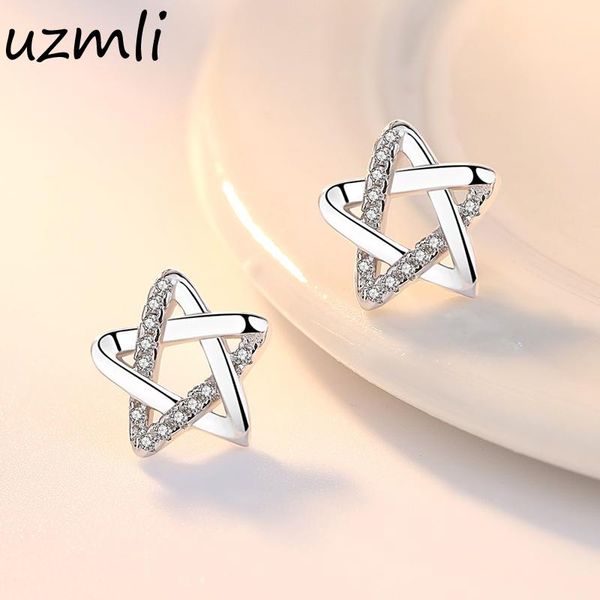 

stud lostsoul crystal pentagram star earrings 925 sterling silver for women jewelry zircon earring korean ear studs, Golden;silver