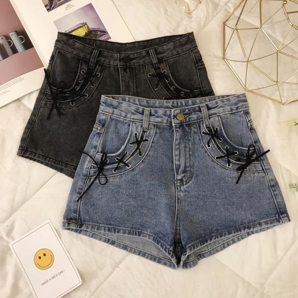 

women's shorts 2021 summer korean style high waist strappy denim female loose plus size a-line, White;black