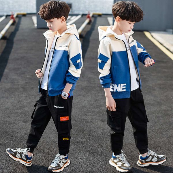 

piece for boys 2020 new boys' three middle big kids' western style sportswear children's spring and autumn suit, White