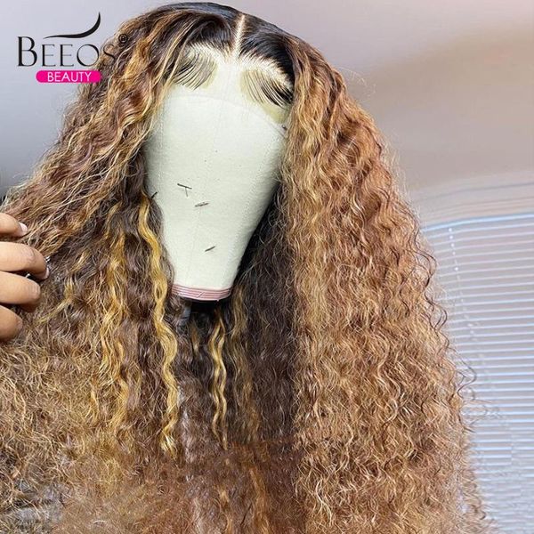 

lace wigs highlight deep wave hd transparent front wig 13x4 full human hair for women preplucked brazilian, Black;brown