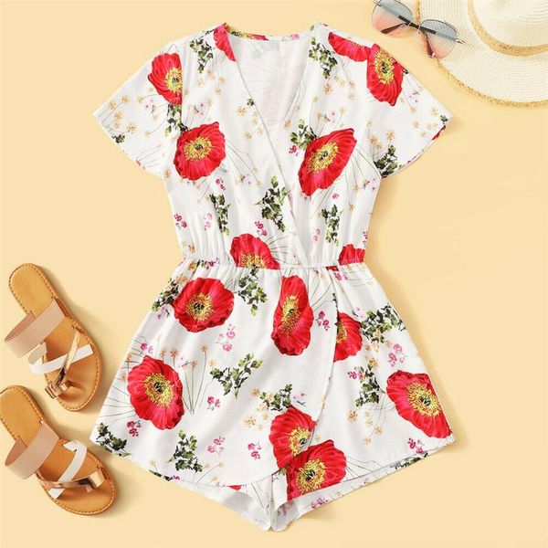 

hirigin women clubwear summer v neck short sleeve playsuit floral lady party jumpsuit romper shorts, Black;white