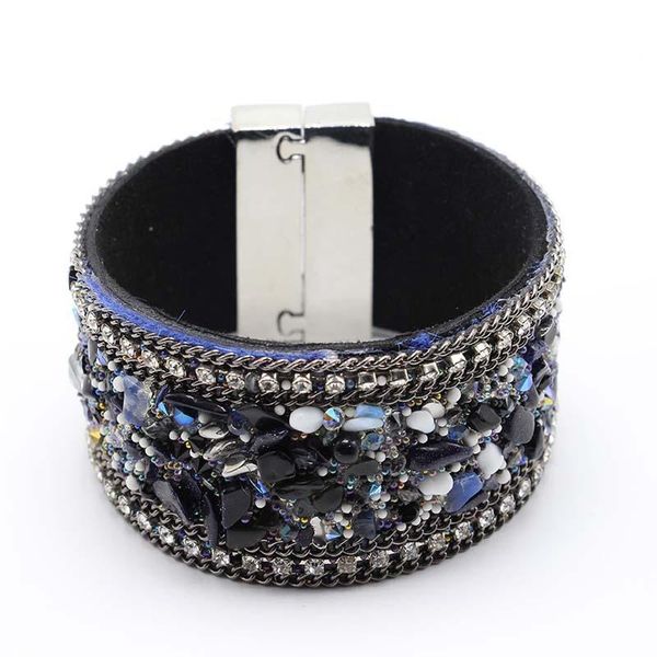 

cuff wide natural stones women bracelets bangle on pu leather bohemian magnet bracelet jewelry summer beach beaded colorful boho, White