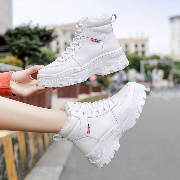 

boots women girs snow korean british style platform woman sneakers casual high women's botas mujer 2021, Black