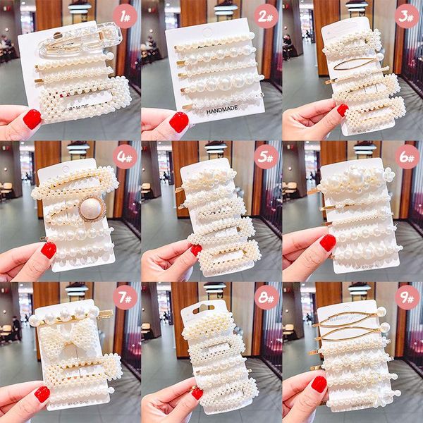 

hair clips & barrettes 5/8pcs/set women girls elegant imitation pearls geometric hairpins sweet ornament fashion accessories, Golden;silver