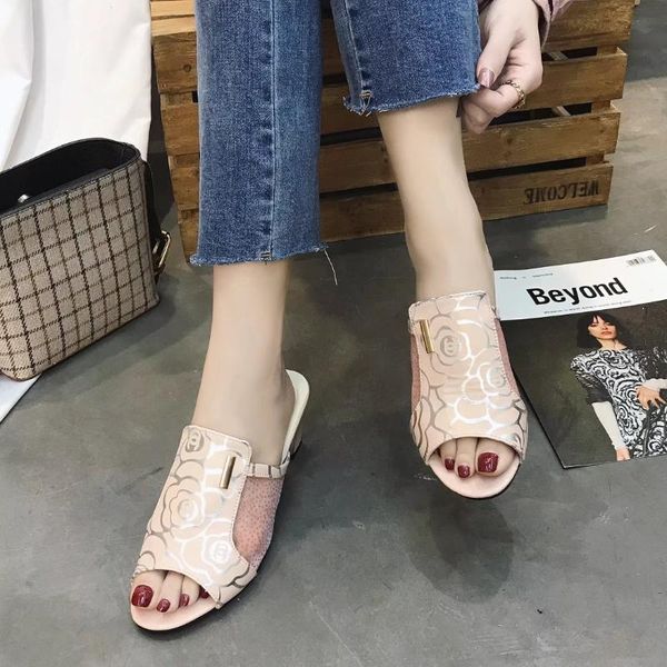 

slippers summer women elegant high heel woman slipper peep toe platform shoes chunky lady thick slip-on, Black