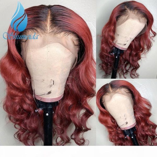 

red ombre color lace front wigs with baby hair 150% density brazilian remy human hair wigs body wave glueless lace, Black;brown