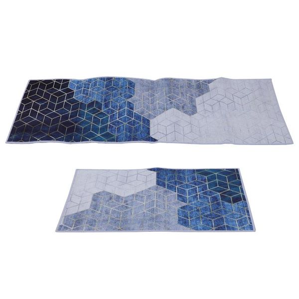 

carpets 2pcs bathroom floor mat household polyester (blue)