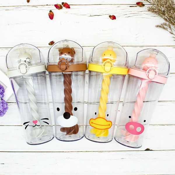 

mugs little yellow duck cartoon creative cute animal pig mixing straw plastic cup student office milk coffee afternoon tea