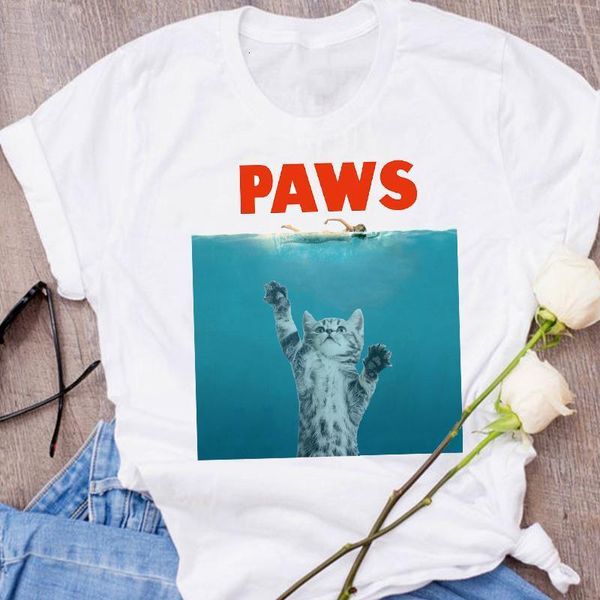 

women graphic cat animal funny scary print 90s autumn fall halloween clothes lady tees female t shirt womens t-shirt, White