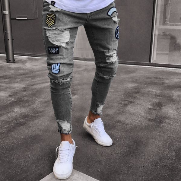 

new style bae jeans men fashion knee zip little foot hole denim, Blue