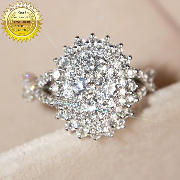 

cluster rings 18k goldr ring d vvs moissanite engagement&wedding jewellery with certificate 025, Golden;silver