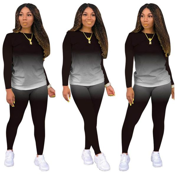 

10 colors women two piece outfits desginer tracksuit piece suit sets sportswear clothing womens 2 gradient streetwear casual casual jog rwkg, Black