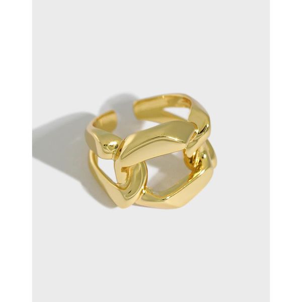 

korean ins minority design simple wide chain s925 sterling silver ring female ring, Golden;silver