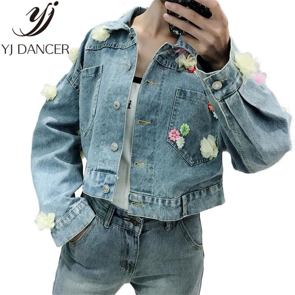 

women's jackets 2021 spring autumn plus size fashion women loose flower decoration short paragraph denim jacket female coat ljj0098, Black;brown