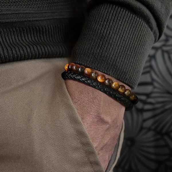 

link, chain mens bracelet,tiger eye beaded bracelet, men leather bracelet,black carnelian,lapis lazuli,volcanic rock bracelet,male jewels