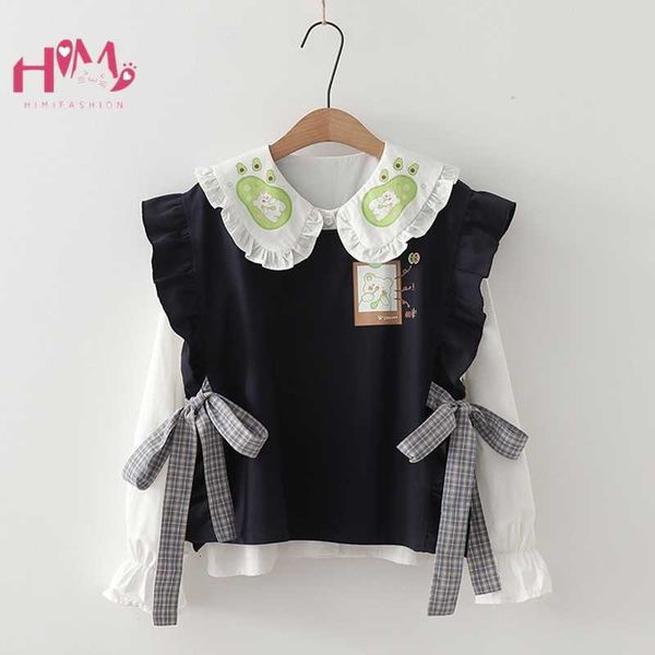 

women's knits & tees autumn fashion cute white shirts teen girls peter pan lolita ruffle collar long sleeve blouse women kawaii sw