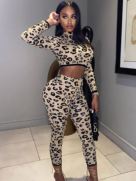 

female leopard 2 piece navel assembly exposed pants jogging sports suit tracksuit po2h, Gray