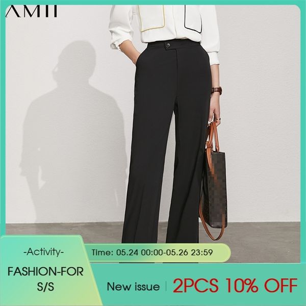 

minimalism summer women's pants offical lady solid high waist long suit causal trousers 12170163 210527, Black;white