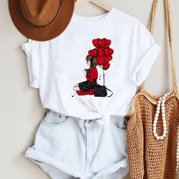

women's t-shirt women cartoon love sweet lover 90s cute casual kawaii fashion summer lady print tee graphic t female tshirts clothes, White