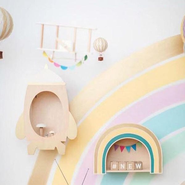 

kids room wooden shelf wooden rocket shelf children boy room decor scandinavian rocket for boy nursery decoration