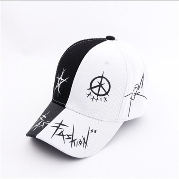 

custom graffiti bts snapback baseball caps black and white patchwork men women hip hop cap fashion dad hat casual buckle, Black;white