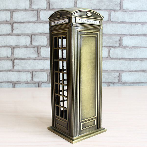 British Wood Money Coin Box Piggy London Street Bronze Telephone Booth Bank Souvenir Model Box Furnitures