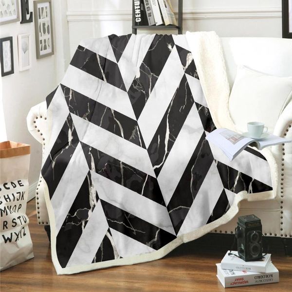 

3d geometric marble pattern printed bed hiking picnic wool blanket thick quilt fashion bedspread sherpa blankets style