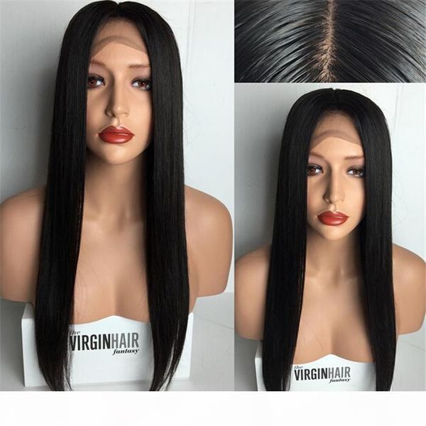 

unprocessed brazilian human hair silk full lace wigs long straight glueless silk base lace front wigs with baby hair for black women, Black;brown