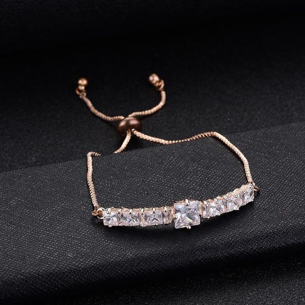 

charm bracelets 2021 trendy ziron adjustable luxury wedding square cubic zirconia alloy chain jewelry for women silver rose gold, Golden;silver