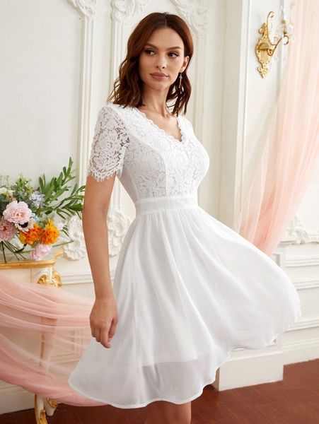 

lace bodice flare hem dress v3rt#, Black;gray