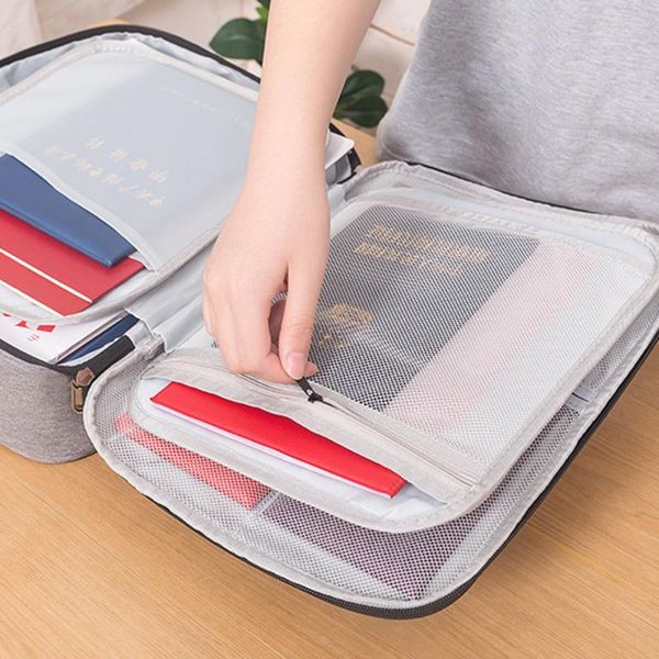 

storage bags large capacity multi-layer document bag certificate file organizer passport briefcase with lock travel home supplies