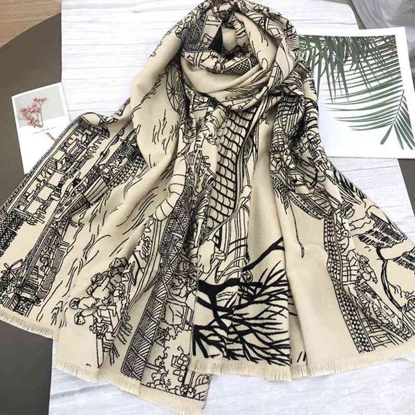 

design straight imitation cashmere wool national style shanghetu silk shawl long scarf, Blue;gray