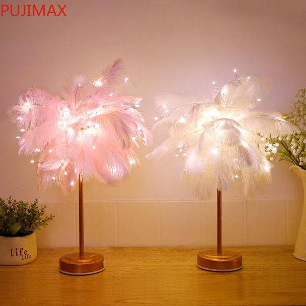 

led feather shade table desk lamp atmosphere night light christmas decor soft pink bedroom study room