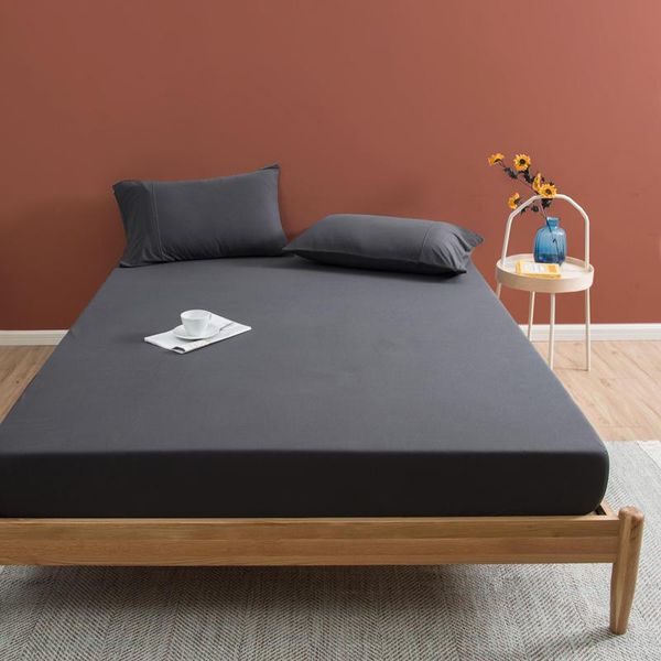 

sheets & sets bonenjoy 1 pc fitted sheet with elastic black color queen size bed set knitted cotton double linen