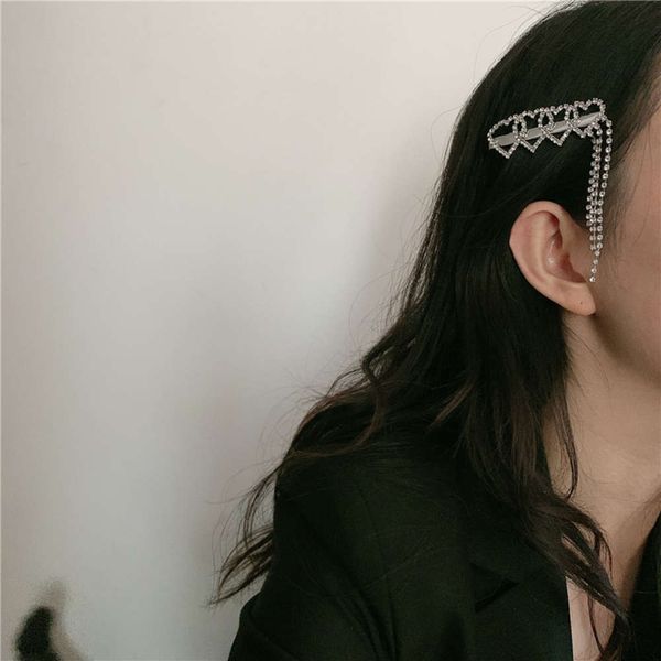

hbp fashion rhinestone tassel fashionable net red duckbill versatile love hairpin edge clip girl sweet hair accessories headdress, Silver